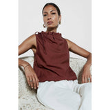 Cinched Mock Neck Sleeveless Top
