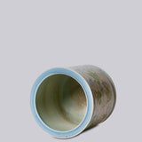 Cranes and Clouds Green and Blue Porcelain Cachepot
