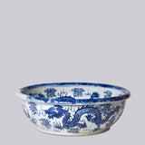 Blue and White Porcelain Dragon and Pearl Low Bowl