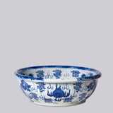 Blue and White Porcelain Dragon and Pearl Low Bowl