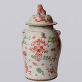 Extra Large Pink & Green Porcelain Treasures Temple Jar