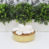 Glossy Gold Hemispheric Shaped Diffuser with White Flower