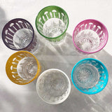 Set of 6 Tea Glasses Carved  Crowns Pastels