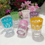 Set of 6 Tea Glasses Carved  Crowns Pastels