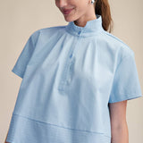 Stand Collar Short Sleeve Stitch Detail Shirt