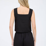 SQUARE NECK SLEEVELESS CROPPED LINEN TOP