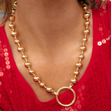 Metal Circle Charm Beaded Collar Necklace