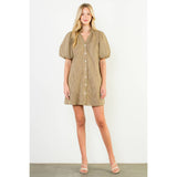 Puff Sleeve Striped Button Up Dress