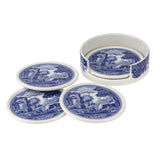 Spode Blue Italian 4 Piece Ceramic Coasters with Holder