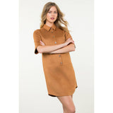 Short Sleeve Suede Dress