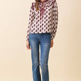 Leaf Print Ruffled Blouse