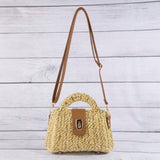 Woven Straw Turn Lock Handbag