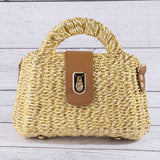 Woven Straw Turn Lock Handbag
