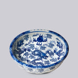 Blue and White Porcelain Dragon and Pearl Low Bowl