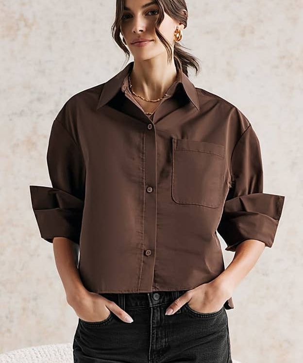 Rolled Sleeve Button Up Blouse
