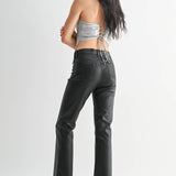 Slim Cropped Bootcut in Coated Black