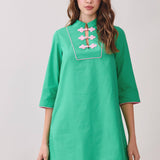 Mandarin Collar Frog Button Dress