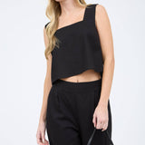 SQUARE NECK SLEEVELESS CROPPED LINEN TOP