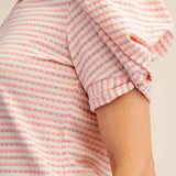 Round Neck Puff Sleeve Stripe Top