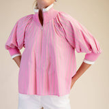 Mock Neck Band Puff Sleeve Blouse