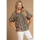 Floral Stripe Puff Sleeve Blouse