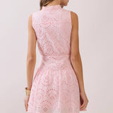 Sleeveless Eyelet Lace Button Front Dress