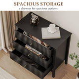 Large Fluted 3 Drawer Dresser, Modern Nightstand Cabinet