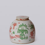 Pink and Green Porcelain Rustic Ancient Treasures Lidded Jar
