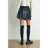 Pleated Leather Mini Skirt