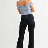 High Rise Scissor Cut Flare-Dark Wash