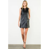 Sleeveless Faux Leather Pocket Mini Dress
