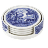 Spode Blue Italian 4 Piece Ceramic Coasters with Holder