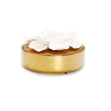 Glossy Gold Hemispheric Shaped Diffuser with White Flower