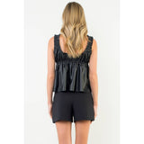 Leather Ruched Strap Peplum Tank