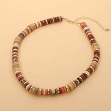 Boho Flat Natural Stone Wooden Beaded Necklace