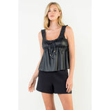 Leather Ruched Strap Peplum Tank