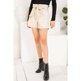 Cream Leather Shorts