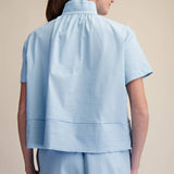 Stand Collar Short Sleeve Stitch Detail Shirt