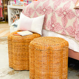 Scalloped Wicker Ottoman w/ Storage