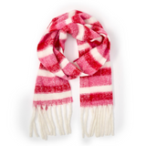 Pink, White, Red Fringed Scarf