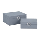 Wood and Velvet Circular Pull Boxes S/2