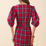 Plaid Puff Sleeves Dress