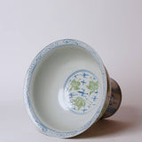 Green and Blue Porcelain Crane and Clouds Large Footed Bowl