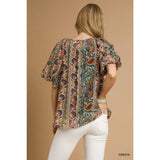 Floral Stripe Puff Sleeve Blouse