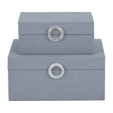 Wood and Velvet Circular Pull Boxes S/2