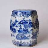 "Willow Ware" Blue and White Hexagonal Porcelain Garden Seat