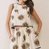 Palm Tree Embroidered Shorts Set