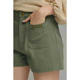 Solid Buckle High Waist Shorts