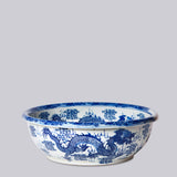 Blue and White Porcelain Dragon and Pearl Low Bowl
