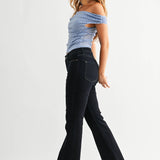 High Rise Scissor Cut Flare-Dark Wash